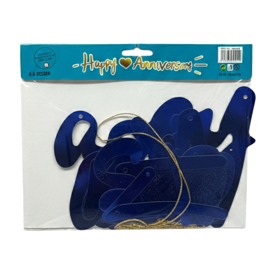 Happy Anniversary Banner - Premium Cursive Script Cardstock Bunting with Gold Twine (Black, Red, Blue) | Elegant Party Decorations for Anniversary Celebrations