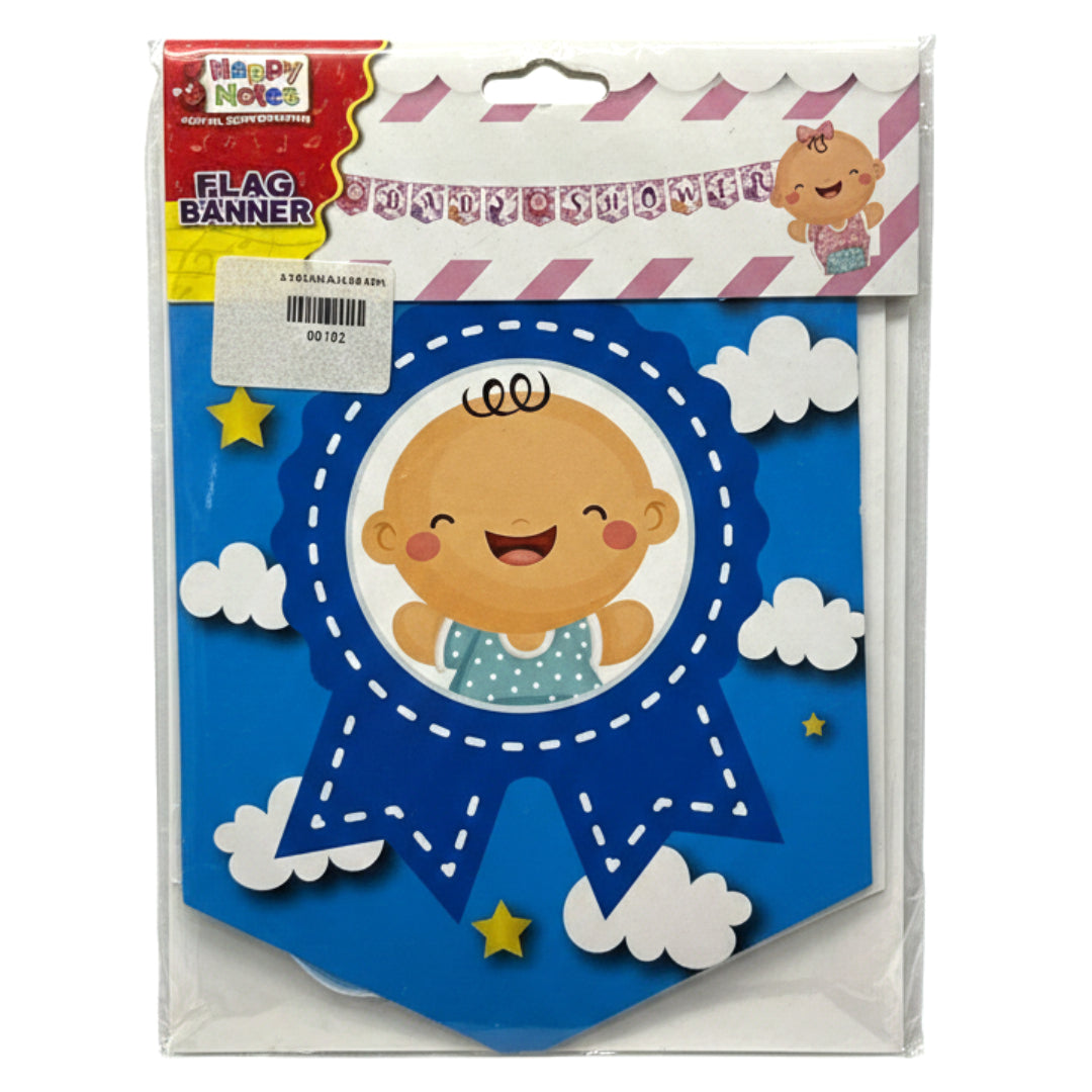 Baby Shower Flag Banner Garland - 10ft Decorative Pennant Bunting for Gender Reveal, Birthday Party, and Nursery Decor (Available in Pink & Blue)