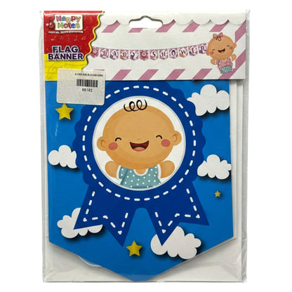 Baby Shower Flag Banner Garland - 10ft Decorative Pennant Bunting for Gender Reveal, Birthday Party, and Nursery Decor (Available in Pink & Blue)