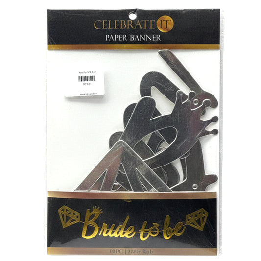 Silver Metallic "Bride To Be" Paper Banner – 2-Meter Elegant Bachelorette Party Bunting with Crown & Diamond Accents for Bridal Showers and Engagement Decor