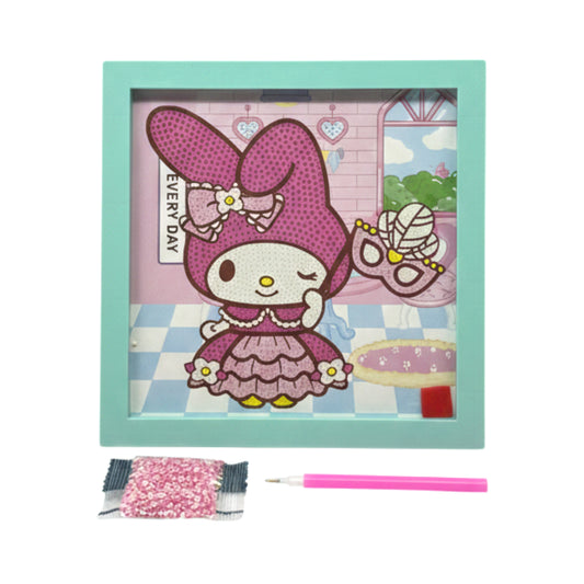 DIY My Melody Diamond Painting Kit for Kids – Framed 5D Rhinestone Crystal Art Set with Teal Frame, 7"x7" Sanrio Inspired Mosaic Craft Kit for Girls & Beginners