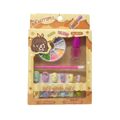 Kids DIY Nail Art Kit - 3D Press-On Nails & Decoration Set with Glitter, Gems, and Applicator Tool - Creative Manicure Beauty Set for Girls (Bling Bling Style)