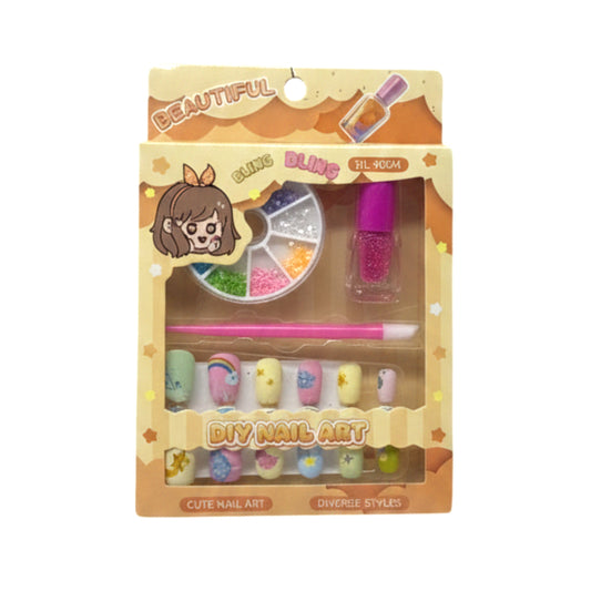 Kids DIY Nail Art Kit - 3D Press-On Nails & Decoration Set with Glitter, Gems, and Applicator Tool - Creative Manicure Beauty Set for Girls (Bling Bling Style)