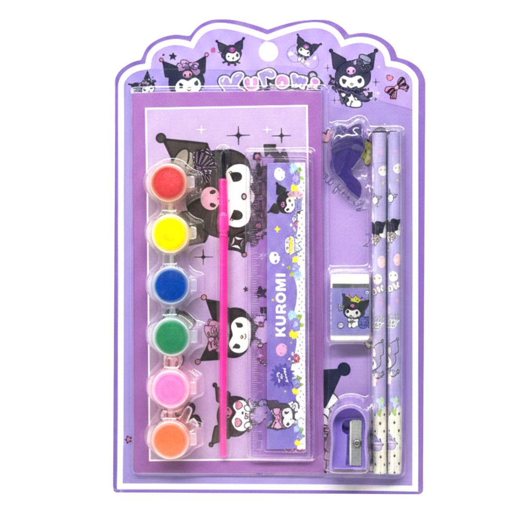 Official Sanrio Kuromi 10-Piece Stationery & Painting Set – Purple Aesthetic School Supplies Kit with Watercolors, Pencils, and Ruler