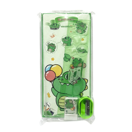 Cute Dinosaur Stationery Set for Kids – 5-Piece School Supply Kit with Ruler, Pencils, Eraser, and Sharpener (Green)