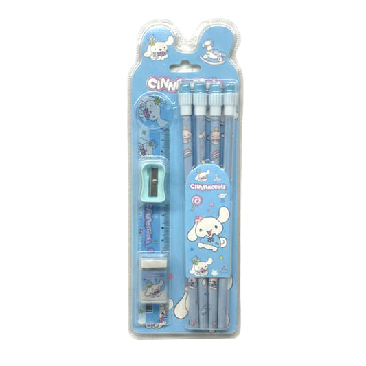Cinnamoroll 7-Piece Stationery Set – Cute Blue Sanrio School Supplies Kit with Pencils, Ruler, Eraser, and Sharpener – Kawaii Back-to-School Gift for Kids and Teens