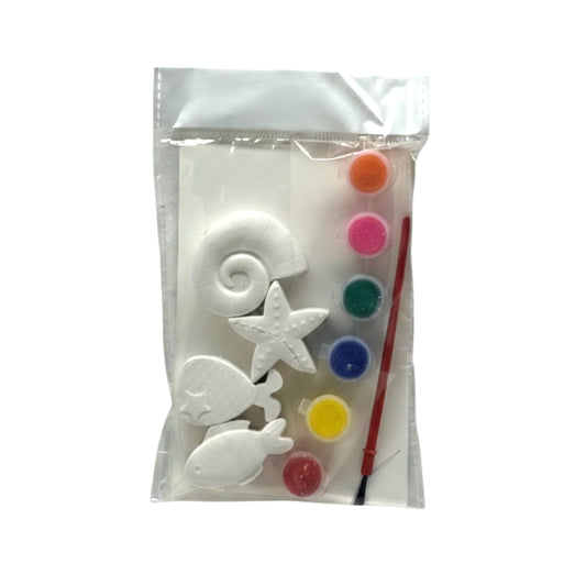 Sea Life Plaster Painting Kit for Kids - DIY Ocean Creature Craft Set - Includes Starfish, Shell, & Fish Plaster Figures, 6 Paints, and Brush - Perfect Birthday Party Favor or Rainy Day Activity