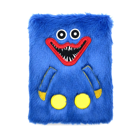 Huggy Wuggy Plush Notebook – Poppy Playtime Fuzzy Journal for Kids, Blue Furry Hardcover Diary with Embroidered Details