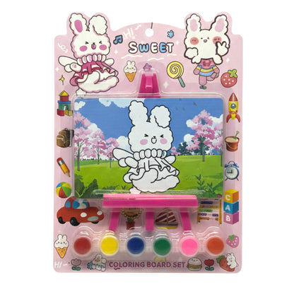 Kids' DIY Mini Canvas Painting Kit - Bunny Theme Coloring Board Set with Easel, 6 Vibrant Paints & Brush – Creative Art Gift for Toddlers and Children