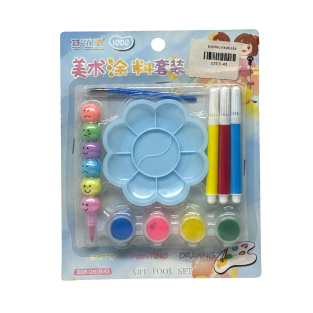 Kids' All-in-One Art Painting & Drawing Set - Includes Palette, Watercolors, Markers, and Emoji Stacking Crayon