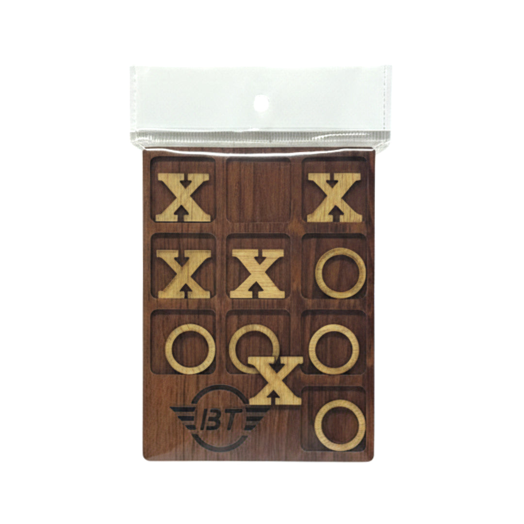 Handcrafted Wooden Tic-Tac-Toe Travel Board Game | Portable 3x3 Classic Puzzle for Kids & Adults | Premium Walnut-Finish Tabletop Game & Stocking Stuffer