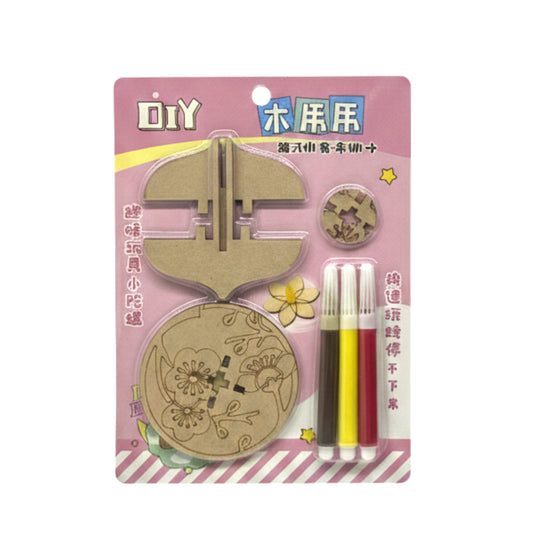 DIY Wooden Spinning Top Kit – 3D Laser Cut Wood Craft for Kids – Includes 3 Markers for Custom Coloring – Educational STEM Art Project & Party Favor – Decorative Floral Design