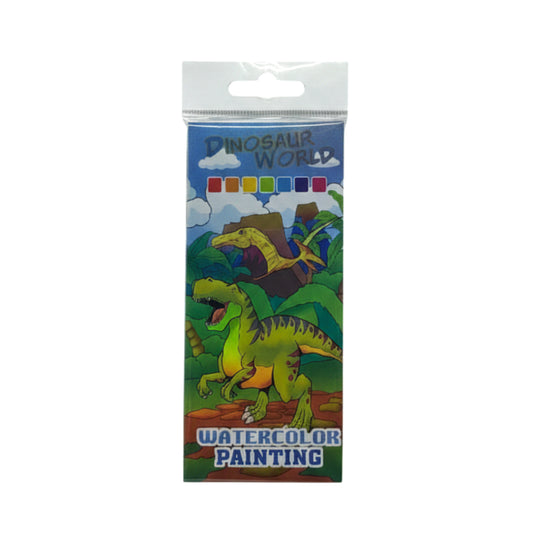 Dinosaur World Kids Watercolor Painting Set - Mini Art Kit with 7 Colors & Brush - Perfect for Party Favors, Travel Activities, and DIY Art Projects