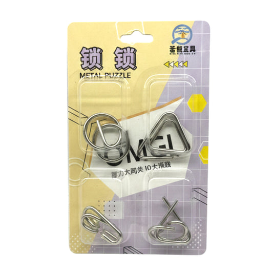 4-Piece Metal Wire Puzzle Set – IQ Mind Brain Teaser Magic Ring Toys for Kids and Adults – Challenging Interlocking Disentanglement Educational Toy Gift