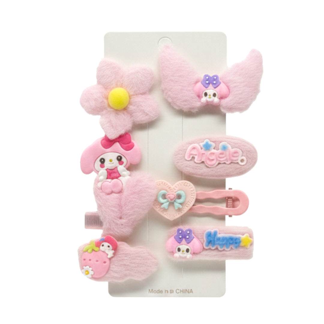 Cute Cartoon Character Hair Clip Sets – 7-Piece Kawaii Aesthetic Hair Accessories for Girls and Teens – Barbie, Cinnamoroll, and My Melody Inspired Styles