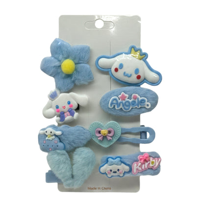Cute Cartoon Character Hair Clip Sets – 7-Piece Kawaii Aesthetic Hair Accessories for Girls and Teens – Barbie, Cinnamoroll, and My Melody Inspired Styles