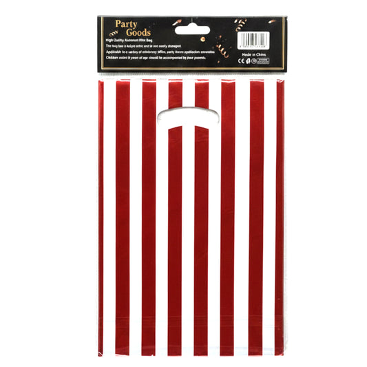 Pack of 10 Striped Party Favor Bags – Large Plastic Gift Bags with Die-Cut Handles for Birthdays, Weddings, and Events