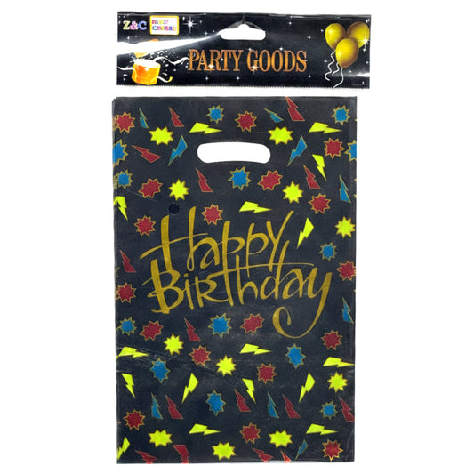 Pack of 10 Large Metallic Happy Birthday Goodie Bags – Premium Glossy Party Favor Bags with Handles