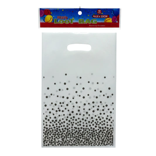 10 Pack Metallic Confetti Party Loot Bags - 16.5 x 25cm Elegant Polka Dot Goodie Bags for Birthdays, Weddings, and Celebrations