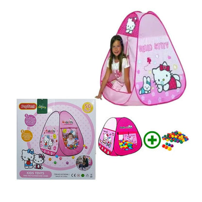 Hello Kitty Inspired Pop-Up Play Tent with 50 Colorful Pit Balls | Portable Indoor & Outdoor Kids Ball Pit Playhouse | Easy Foldable Toddler Adventure Tent