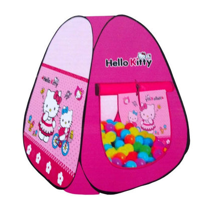 Hello Kitty Inspired Pop-Up Play Tent with 50 Colorful Pit Balls | Portable Indoor & Outdoor Kids Ball Pit Playhouse | Easy Foldable Toddler Adventure Tent