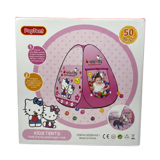 Hello Kitty Inspired Pop-Up Play Tent with 50 Colorful Pit Balls | Portable Indoor & Outdoor Kids Ball Pit Playhouse | Easy Foldable Toddler Adventure Tent
