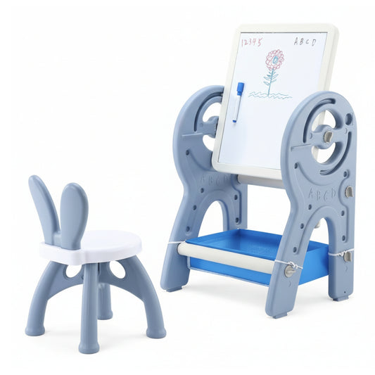 2-in-1 Kids' Artistic Easel & Activity Desk Set with Rabbit Ear Chair