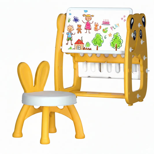 2-in-1 Kids' Magnetic Art Easel & Learning Desk Set with Rabbit Chair