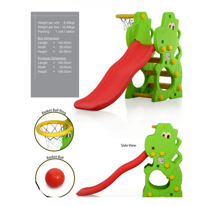 Dino-Slide 3-in-1 Kids' Activity Center – Toddler Slide with Basketball Hoop & Climbing Ladder