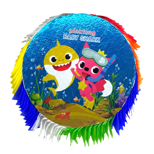 Official Pinkfong Baby Shark 18" Round Party Piñata – Multi-Colored Fringe Birthday Decoration