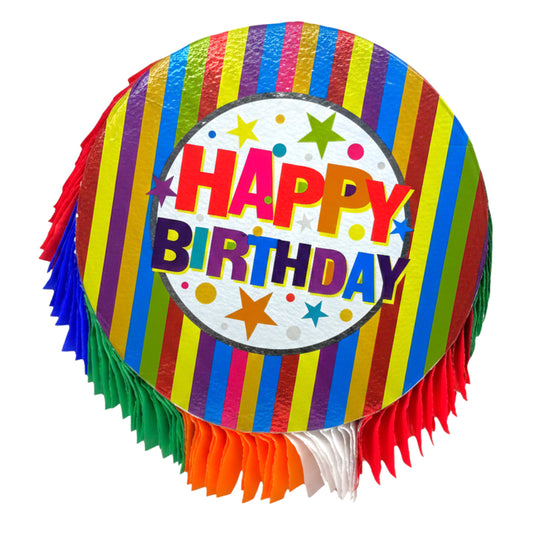 Rainbow Stripe "Happy Birthday" Honeycomb Centerpiece – 12-inch Vibrant Multi-Color Hanging Party Decoration & Table Decor