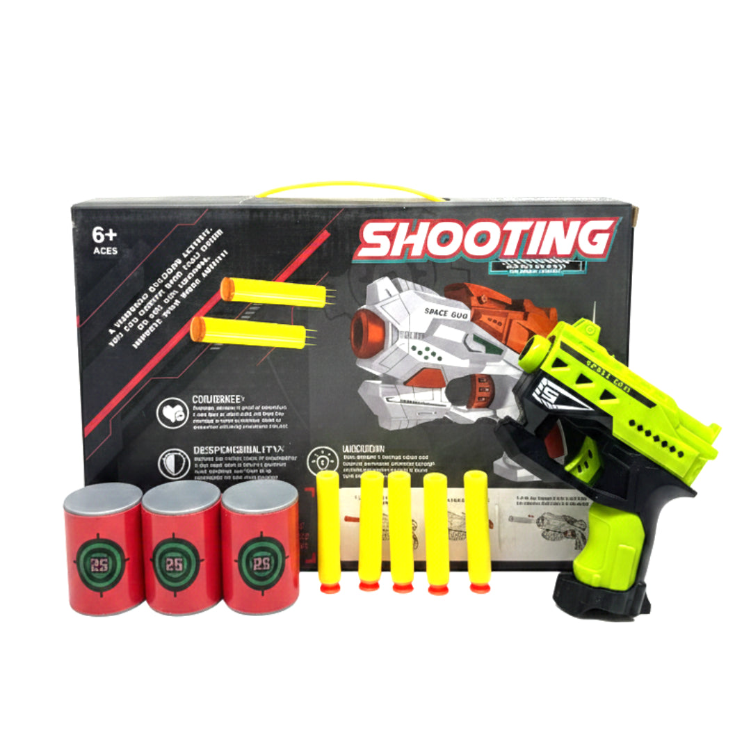 Space Duo Soft Foam Dart Blaster Set – Compact Mini Toy Gun with 3 Target Cans & 5 Suction Darts – Indoor/Outdoor Shooting Game