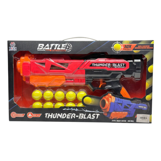 Thunder-Blast 2-in-1 Foam Ball Blaster Toy Set – Includes 10 High-Impact Soft Foam Rounds – Manual Pump-Action Battle