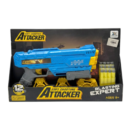 Soft Shooting Attacker Toy Blaster – High Velocity Foam Dart Gun with 12 Refill Darts – Blasting Expert Action Set