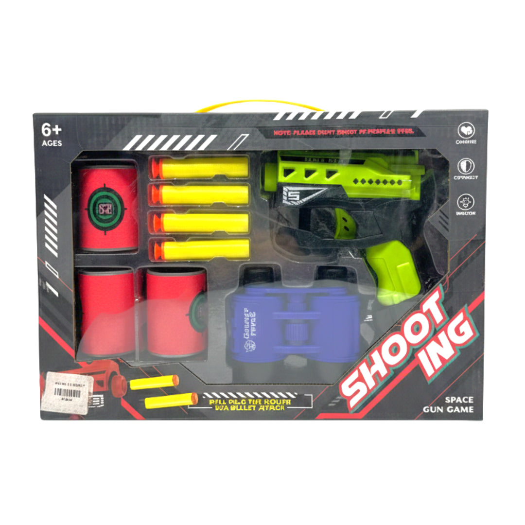Space Duo Soft Foam Dart Blaster Set – Compact Mini Toy Gun with 3 Target Cans & 5 Suction Darts – Indoor/Outdoor Shooting Game