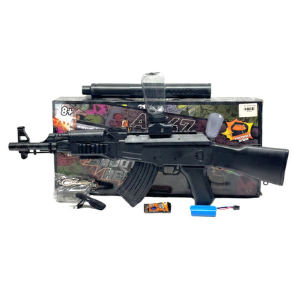 Electric Gel Ball Blaster AK-47 Toy Gun – Automatic Rechargeable Splatter Ball Gun with Water Beads, Silencer, and Battery Pack – Outdoor Combat Game