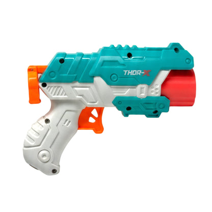 Thor-X Fierce Up Foam Dart Blaster Toy Gun – Manual Soft Bullet Pistol with 6 Suction Darts for Kids – Teal and White Edition