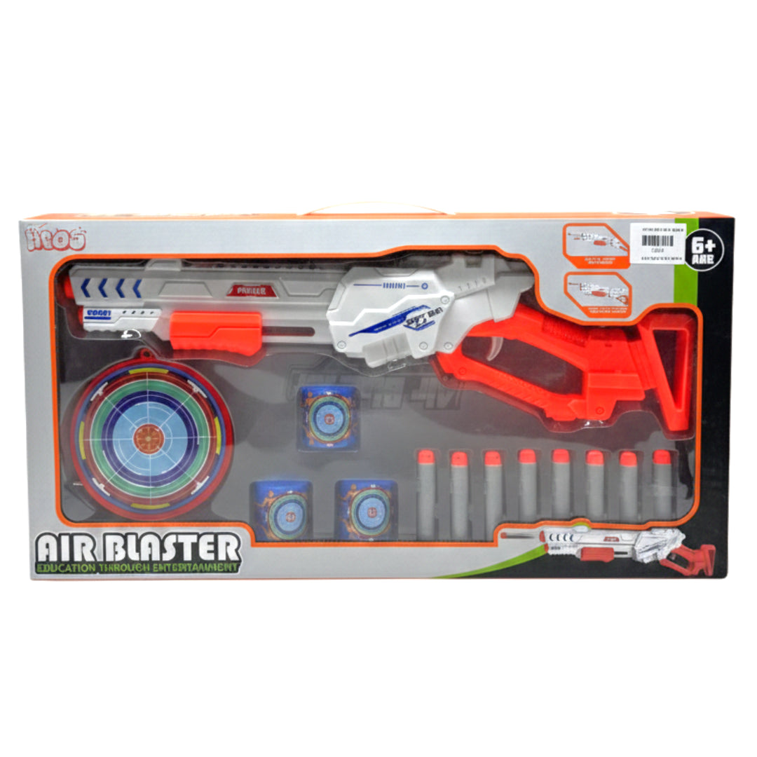 Air Blaster Foam Dart Gun Toy Set for Kids - Pump Action Toy Rifle with 10 Soft Foam Darts, 3 Target Cans, and Standing Target – White & Orange