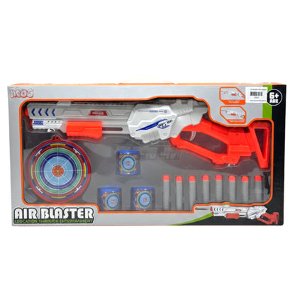 Air Blaster Foam Dart Gun Toy Set for Kids - Pump Action Toy Rifle with 10 Soft Foam Darts, 3 Target Cans, and Standing Target – White & Orange
