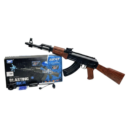 Electric AK-47 Gel Ball Blaster - Automatic Splatter Ball Gun with Rechargeable Battery, 7-8mm Water Beads, and Realistic Wood Grain Finish for Outdoor Games