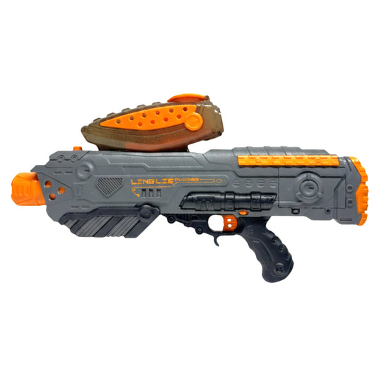 LINGL Tactical Soft Foam Ball Blaster – High-Velocity Pump Action Toy Gun with 20 Soft Rounds – Grey/Orange