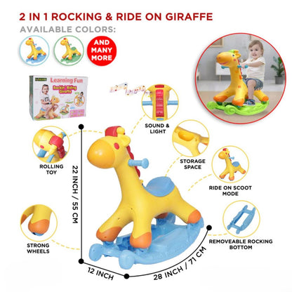 2-in-1 Rocking Giraffe & Ride-On Toy for Toddlers – Musical Rocker with Removable Base, Rolling Wheels, and Built-in Storage