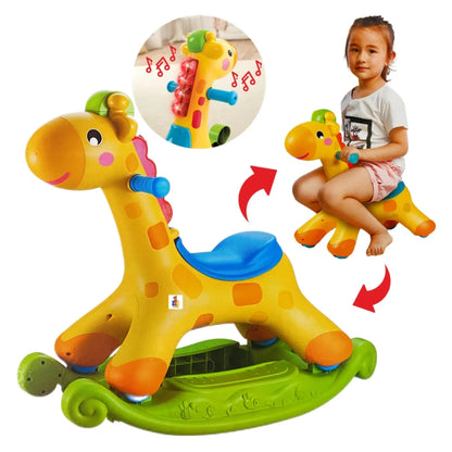 2-in-1 Rocking Giraffe & Ride-On Toy for Toddlers – Musical Rocker with Removable Base, Rolling Wheels, and Built-in Storage