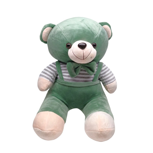 Premium 14-Inch Sage Green Teddy Bear Plush – Soft Stuffed Animal with Striped Shirt, Bowtie, and Overalls – Cuddly Collectible Gift for Kids and Nursery Decor