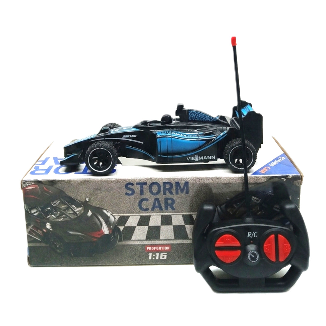 Storm Car 1:16 Scale Remote Control Formula Racer – High-Speed Electric RC Racing Car with Ergonomic Controller for Kids & Hobbyists (Blue/Black)