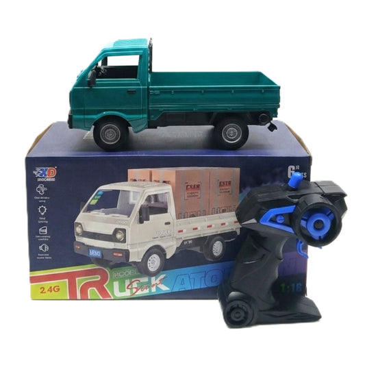 1:16 Scale RC Mini Kei Truck - 2.4G Remote Control Flatbed Pickup Toy with Proportional Steering, LED Headlights, and Decorative Decals - Teal Edition