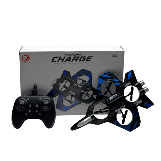 Thunder Charge 2.4GHz Remote Control Jet Drone – Vertical Take-Off & Landing (VTOL) Stunt Fighter, EPP Foam RC Airplane for Kids & Beginners (Blue/Black)