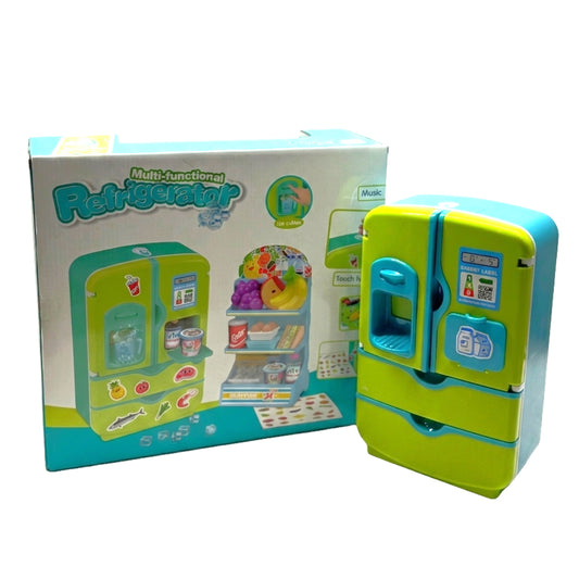 Interactive Multi-Functional Kids' Toy Refrigerator - Blue & Green Play Kitchen Fridge with Lights & Music