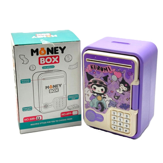 Kuromi Electronic Piggy Bank for Girls - Purple Smart Money Box with Automatic Note Scroll, Electronic Passcode & Fingerprint Sensor Unlock - Cute Sanrio Character Mini ATM Safe Toy