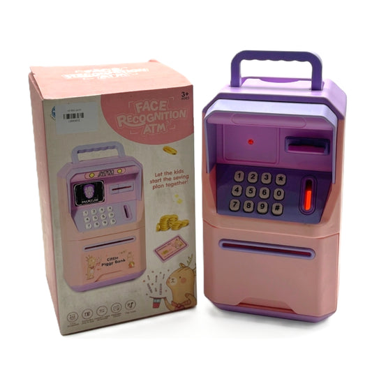 Interactive Kids’ ATM Piggy Bank with Face Recognition & Fingerprint Sensor – Electronic Money Saving Jar for Boys & Girls (Pink/Purple)